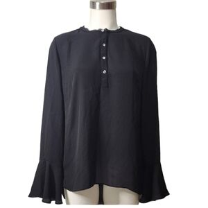 Rose Olive Black long frilled sleeve blouse .size L